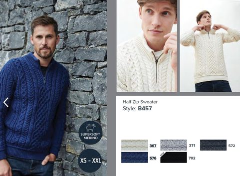PÁSKÝ VLNĚNÝ SVETR 1/2 ZIP TROYER, ARAN, IRSKO - BÍLÝ