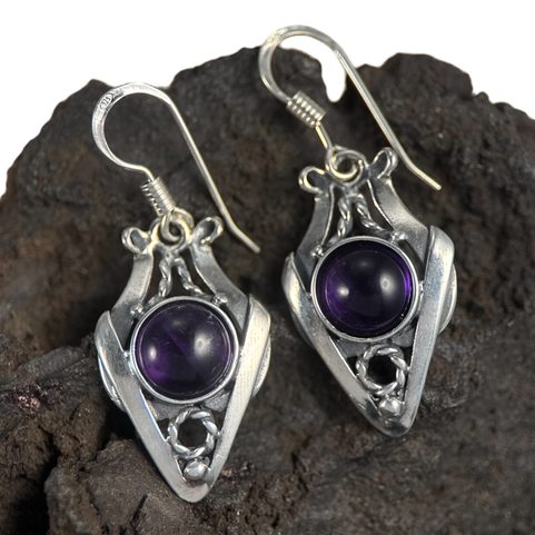 AMALIE, SECESNÍ ŠPERK, STŘÍBRNÉ NÁUŠNICE S AMETYSTEM, AG 925