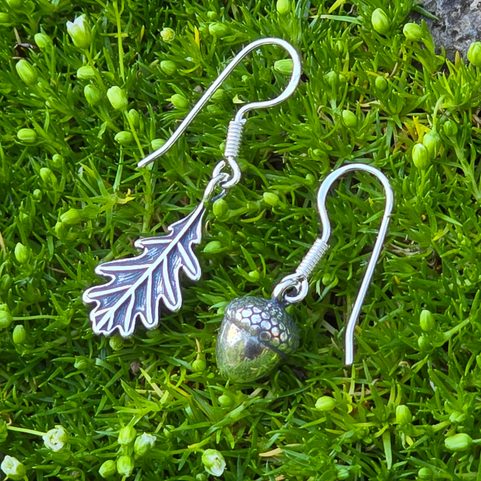 DUBOVÝ LIST A ŽALUD, STŘÍBRNÉ NÁUŠNICE, AG 925