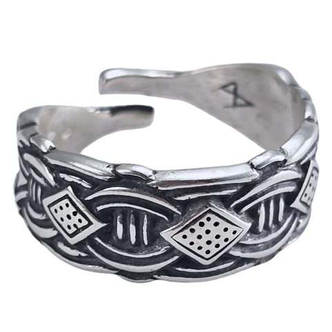 VIKINSKÝ STŘÍBRNÝ PRSTEN NASTAVITELNÝ, BORRE STYL, AG 925