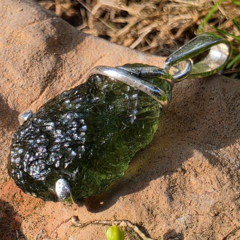 SILBERANHÄNGER MIT MOLDAVIT, SILBER 925
