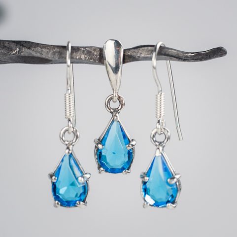 POLARIS, STŘÍBRNÁ SADA ŠPERKŮ, SKLO, AG 925