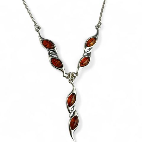 VALERIA, STŘÍBRNÝ NÁHRDELNÍK, JANTAR, AG 925/1000