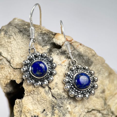 LAZIO, STŘÍBRNÉ ANTICKÉ NÁUŠNICE, LAPIS LAZULI, AG 925/1000