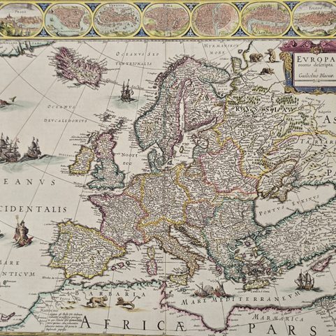 HISTORICKÁ MAPA EUROPA RECENS DESCRIPTA, GUILIELMO BLAEUW, RUČNÍ PAPÍR