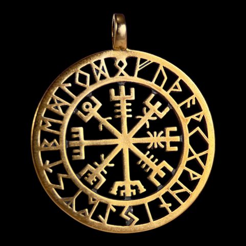 VEGVÍSIR - KOMPAS, ISLANDSKÁ RUNA, PŘÍVĚŠEK, BRONZ, VELKÝ