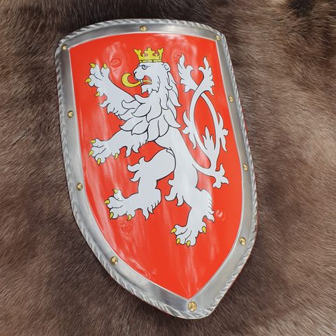STŘEDOVĚKÝ ŠTÍT - ČESKÝ LEV, KOV, RUČNÍ PRÁCE