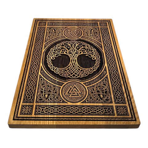 YGGDRASIL A VALKNUT -  NÁSTĚNNÁ DEKORACE, DŘEVO 32X44CM