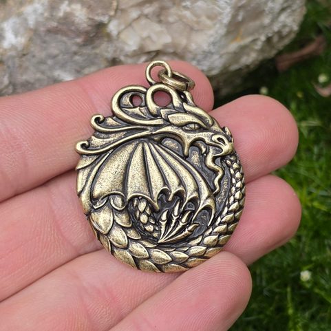 OUROBOROS PENDANT, DRAGON OF ETERNITY, ANTIQUE BRASS