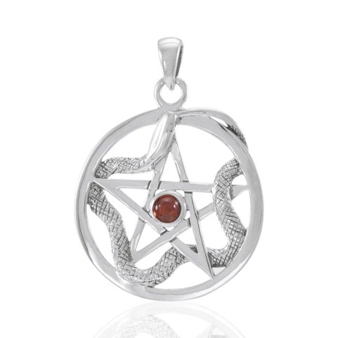 HADÍ PENTAGRAM, STŘÍBRNÝ PŘÍVĚSEK, AG 925, GRANÁT