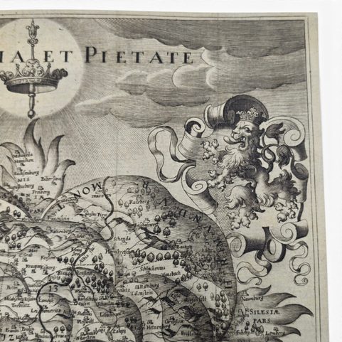 HISTORICKÁ MAPA BOHEMIAE ROSA 1668, RUČNÍ PAPÍR