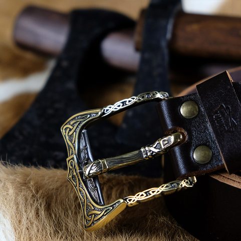 BRASS BELT BUCKLE WITH A VIKING AXE DESIGN