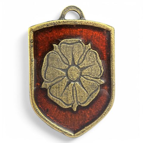 ROŽMBERSKÁ RŮŽE, STŘEDOVĚKÝ ERB VE ŠTÍTU, ZINEK, STAROMOSAZ, SMALT