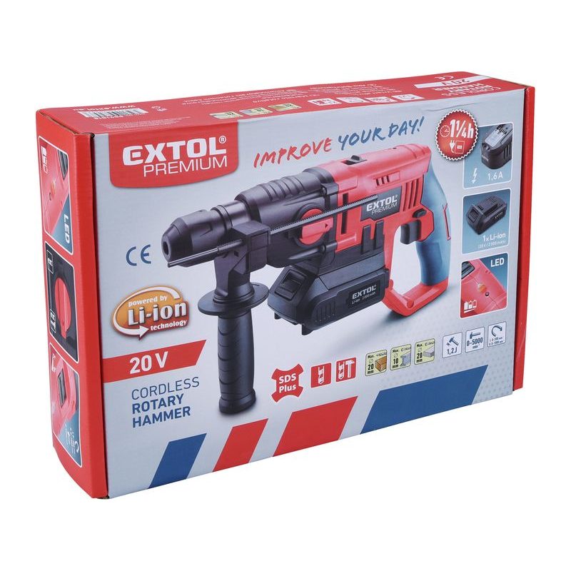 EXTOL PREMIUM KLADIVO VRTACÍ AKU SHARE20V, 1,2J, SDS PLUS, 20V LI-ION, 2AH, 8891818 - AKU NÁŘADÍ