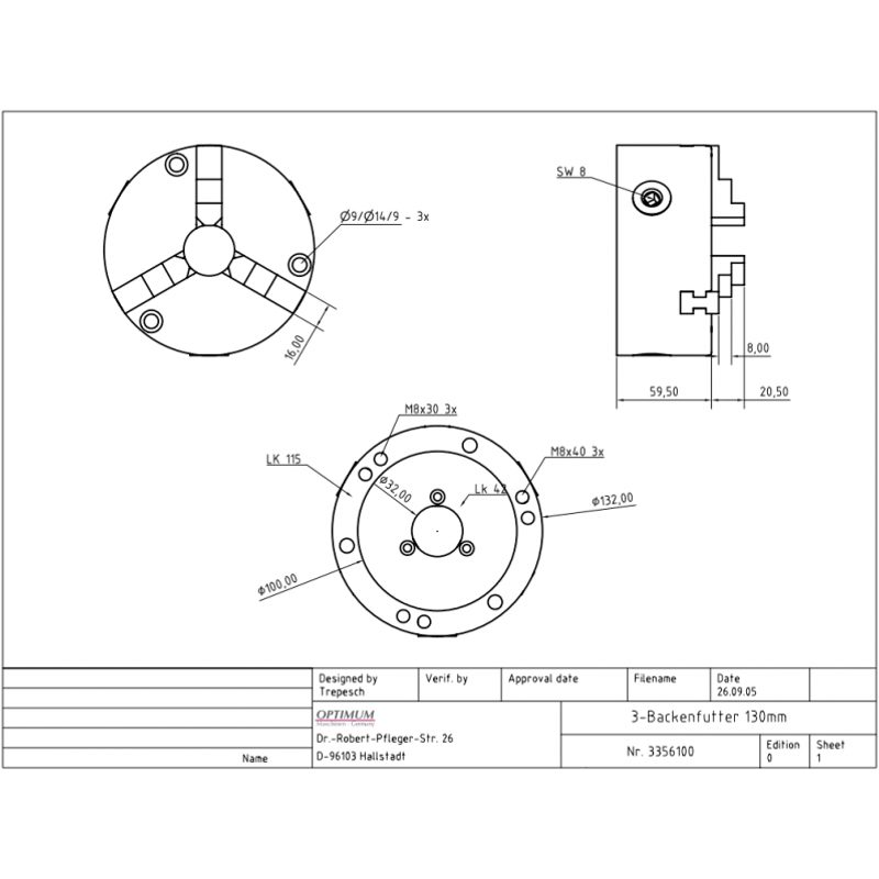 3-ČELISŤOVÉ SKLÍČIDLO 125 MM PRO RT 150 - ELEKTRO NÁŘADÍ