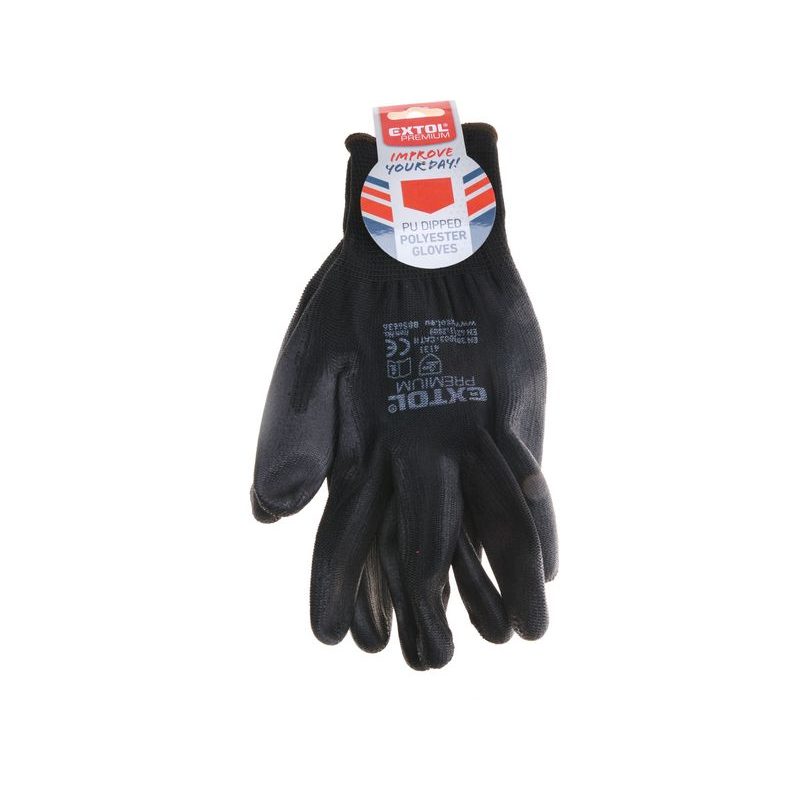 EXTOL PREMIUM RUKAVICE Z POLYESTERU POLOMÁČENÉ V PU, ČERNÉ, VELIKOST 10", 8856637 - RUKAVICE Z POLYESTERU - PŘÍSLUŠENSTVÍ A DOPLŇKY