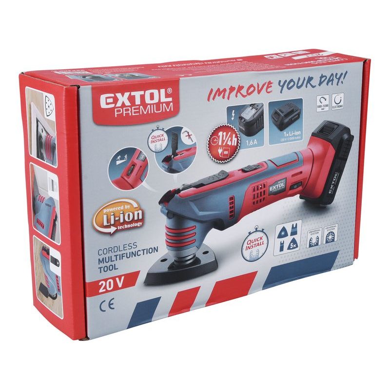EXTOL PREMIUM BRUSKA MULTIFUNKČNÍ AKU SHARE20V, RYCHLOUPÍNACÍ, 20V LI-ION, 2AH, 8891842 - AKU NÁŘADÍ