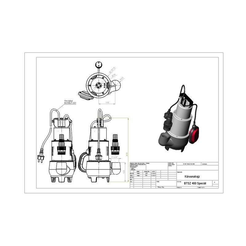 ELPUMPS BTSZ 400 KALOVÉ ČERPADLO DO SEPTIKU S VOLNÝM PRŮTOKEM - KALOVÁ ČERPADLA - ZAHRADNÍ STROJE A TECHNIKA