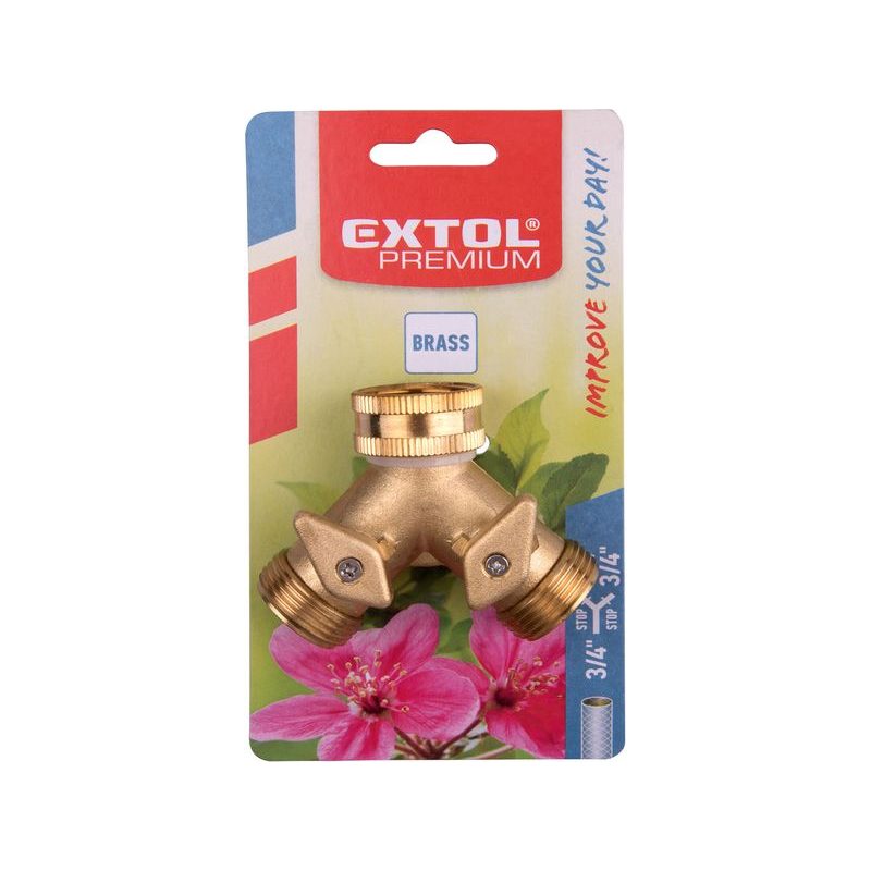 EXTOL PREMIUM ROZDVOJKA S VENTILEM, 3/4", MOSAZ, 8876042 - MOSAZNÉ SPOJKY - ZAVLAŽOVÁNÍ + HADICE