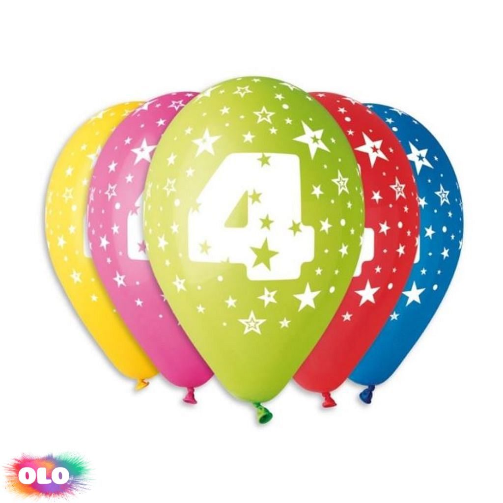 Balónky potisk čísla "4" - 5ks v bal. 30cm - SMART - Balónky čísla -  Balónky a helium - OLO.cz - prodej party dekorací a potřeb