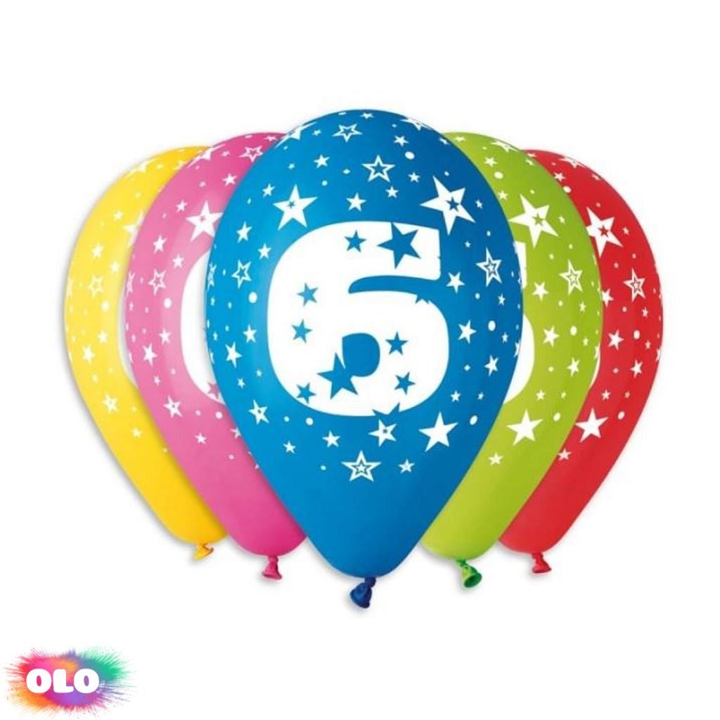 Balónky potisk čísla "6" - 5ks v bal. 30cm - SMART - Balónky čísla - Balónky  a helium - OLO.cz - prodej party dekorací a potřeb