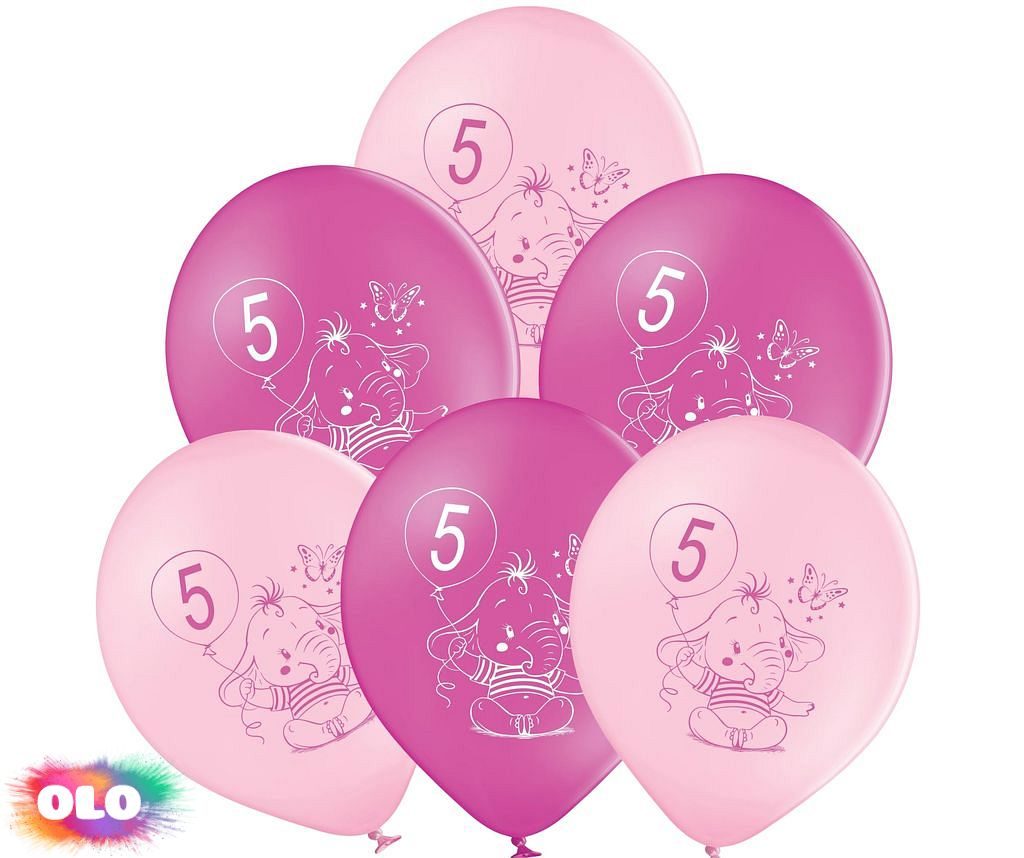 Balónky 5.narozeniny růžový slon 6 ks - Kompletní nabídka - - OLO.cz -  prodej party dekorací a potřeb