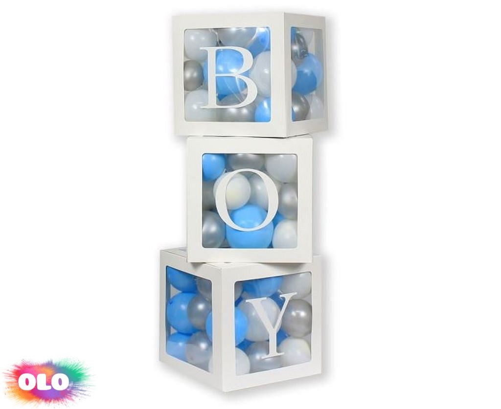 Dekorativní boxy na balónky BOY / 3 ks - GoDan - Příslušenství k balónkům -  Balónky a helium - OLO.cz - prodej party dekorací a potřeb