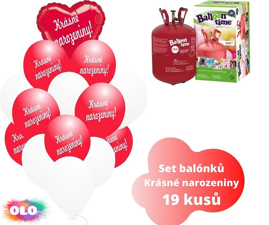 Helium set - červené balónky KRÁSNÉ NAROZENINY - - Kompletní nabídka - -  OLO.cz - prodej party dekorací a potřeb