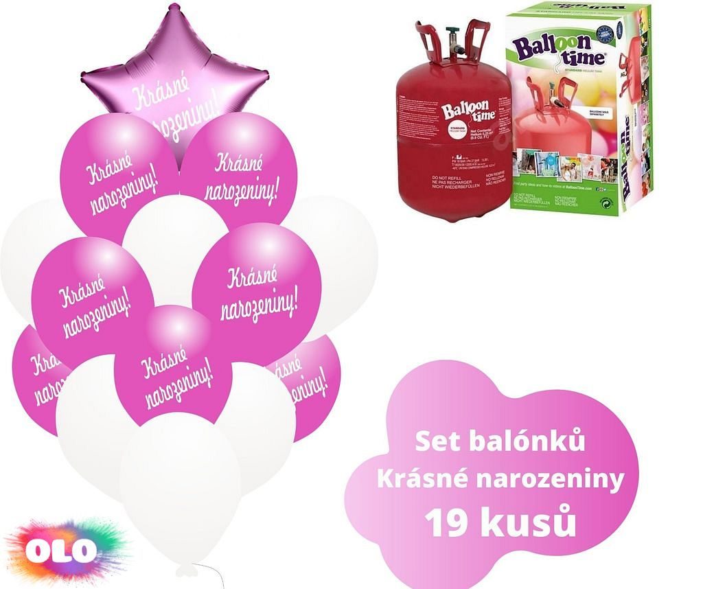 Helium set - tmavé fuchsia balónky KRÁSNÉ NAROZENINY - - Kompletní nabídka  - - OLO.cz - prodej party dekorací a potřeb