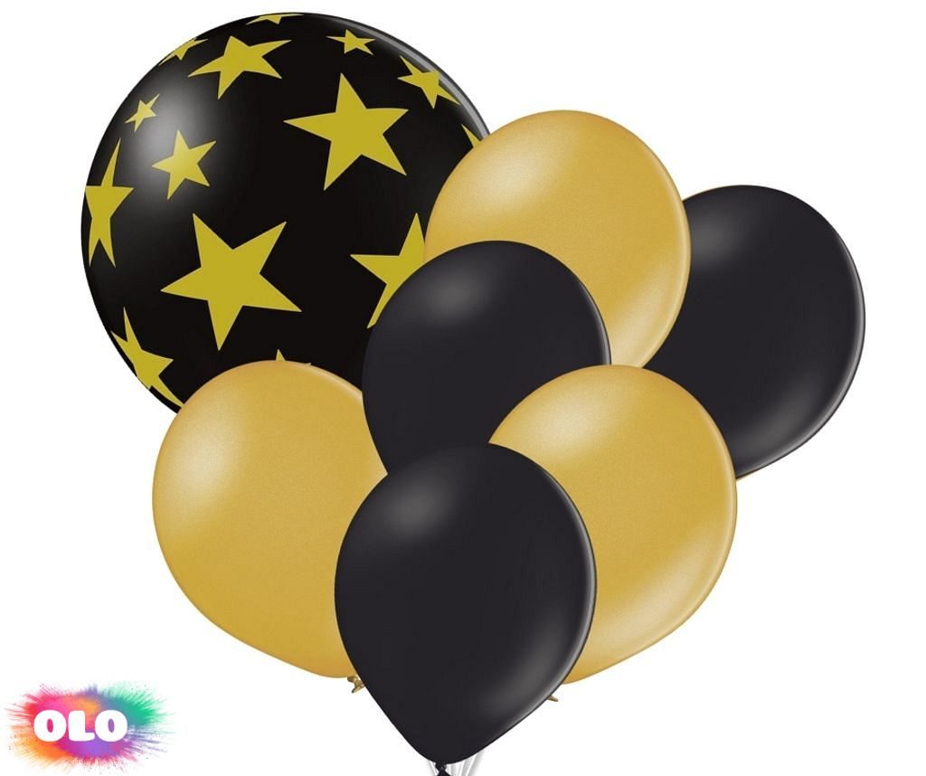 Set balónků černý balón s hvězdami a zlaté a černé balónky 7 ks - balonky.cz  - Kompletní nabídka - - OLO.cz - prodej party dekorací a potřeb
