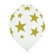 Balónky bílé s potiskem zlaté hvězdy 6 ks 30 cm