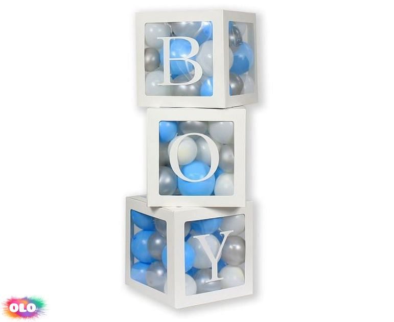 Dekorativní boxy na balónky BOY / 3 ks - GoDan - Příslušenství k balónkům -  Balónky a helium - OLO.cz - prodej party dekorací a potřeb