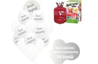 Helium set - bílé balónky KRÁSNÉ NAROZENINY -