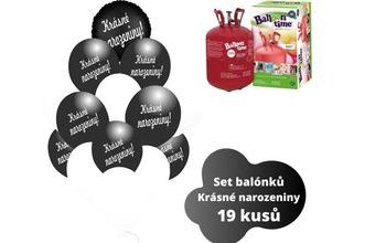 Helium set - černé balónky KRÁSNÉ NAROZENINY -
