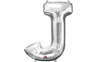 Písmeno J stříbrný foliový balónek 83 cm x 58 cm