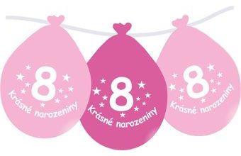 Balónek růžový KRÁSNÉ NAROZENINY číslo 8 visící - 5 ks
