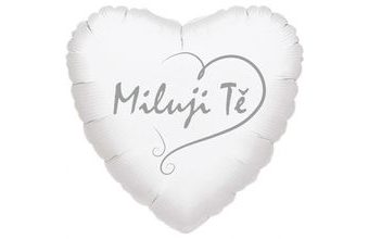 Balónek srdíčko bílé Miluji Tě stříbrný tisk