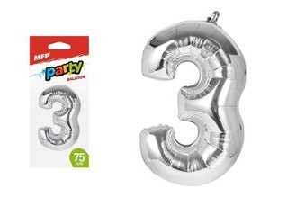 balónek č. 3 nafukovací fóliový 75 cm - stříbrný 8000164
