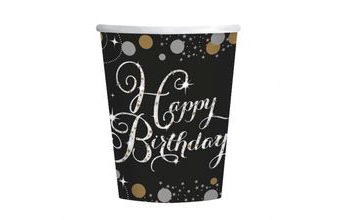 Kelímky šťastné narozeniny stříbrno-zlaté 8 ks 266 ml Amscan