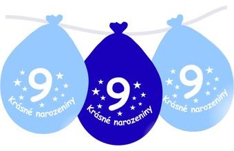 Balónek modrý KRÁSNÉ NAROZENINY číslo 9 visící- 5 ks