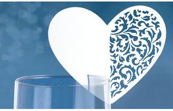 Svatební vizitky na sklenice ve tvaru srdce 9,2 x 7,8 cm - 10 ks