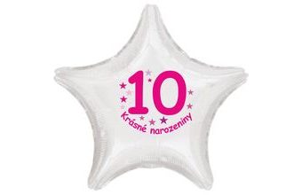 Krásné 10. narozeniny fóliový balónek hvězda pro holky