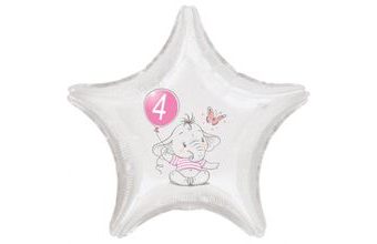 4. narozeniny růžový slon hvězda foliový balónek