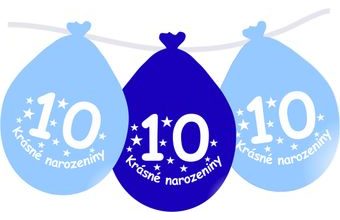 Balónek modrý KRÁSNÉ NAROZENINY číslo 10 visící- 5 ks