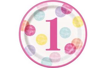 Talíře 1. narozeniny růžové s puntíky 8 ks