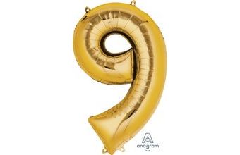 Balónek fóliový narozeniny číslo 9 zlatý 86cm