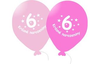 Balónek růžový KRÁSNÉ NAROZENINY číslo 6 - 5 ks