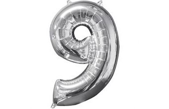 balónek fóliový narozeniny číslo 9 stříbrný 66cm