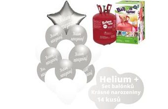 Helium set - stříbrné balónky KRÁSNÉ NAROZENINY