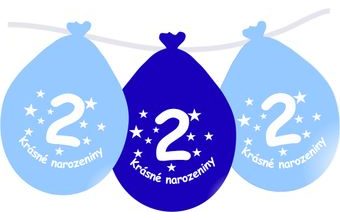 Balónek modrý KRÁSNÉ NAROZENINY číslo 2 visící- 5 ks